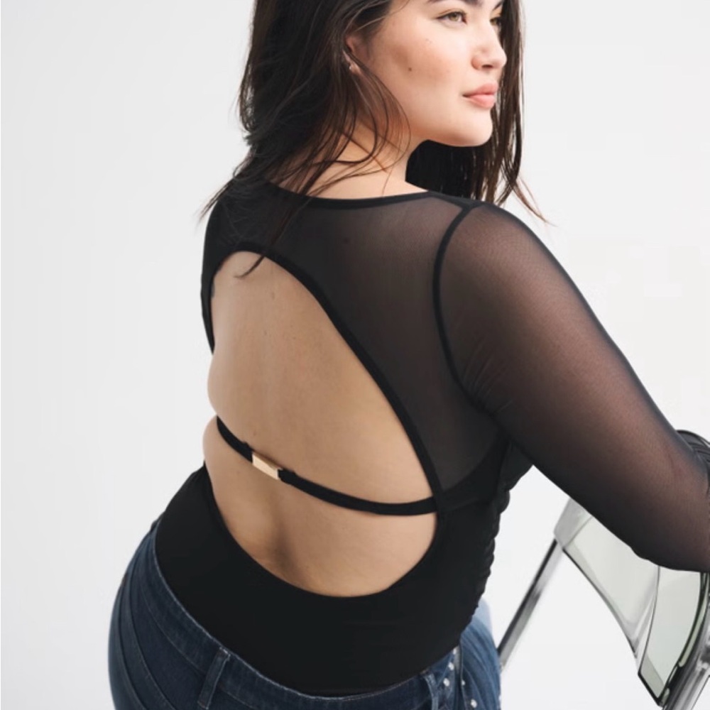 Abercrombie & Fitch Black Mesh Backless Long-Sleeve Bodysuit